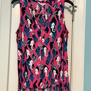 Crown & Ivy Pink and Navy Seahorse Blouse